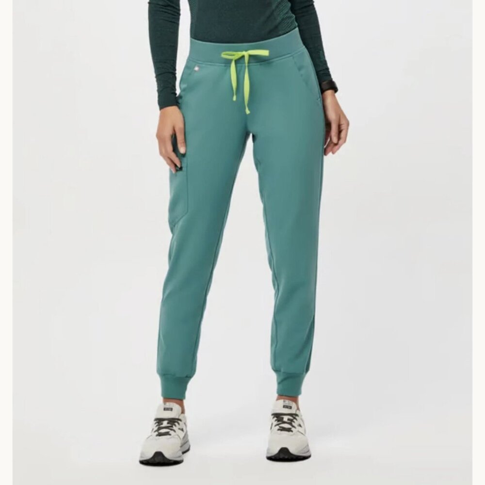 Figs Teal Jogger Pants with Lime Drawstring